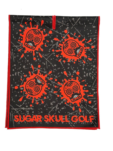 Microfiber Sugar Skull Golf Black/Red Waffle Towel - 40 X 16