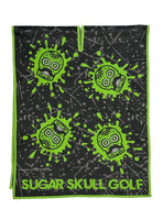 Microfiber Sugar Skull Golf Black/Lime Waffle Towel - 40 X 16